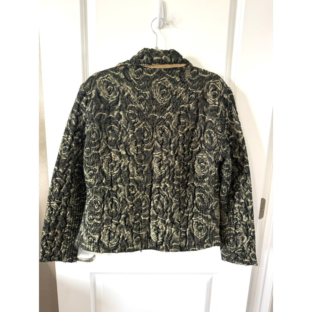 UBU Textured Crinkle Jacket Women M Floral Black gold Reversible Zip Iridescent - Picture 2 of 5